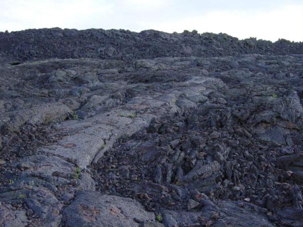 Aa next to pahoehoe lava at Craters of the Moon